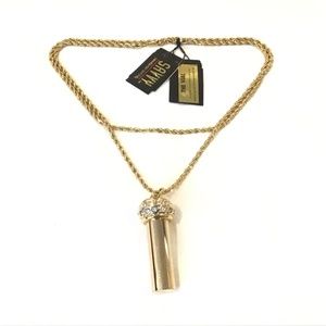 Vintage Swarovski Crystal Pendant Necklace "The Vial" Gold Tone Rope Chain 32" L